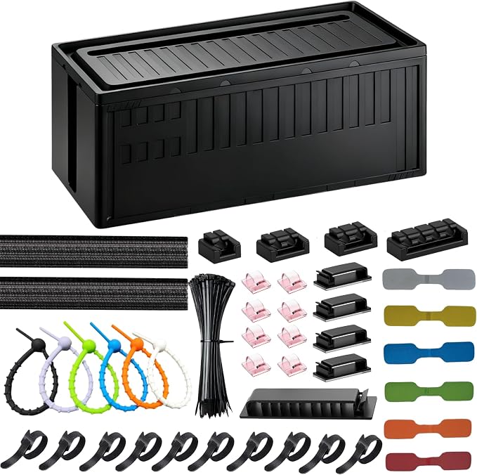 Cable Box - Cable Management Kit, Medium Cord Hider Box to Conceal Power Strip by Topavatop
