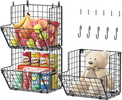 X-cosrack Metal Wire Basket Wall Mount, 3 Tier Wall Storage Organizer by X-cosrack