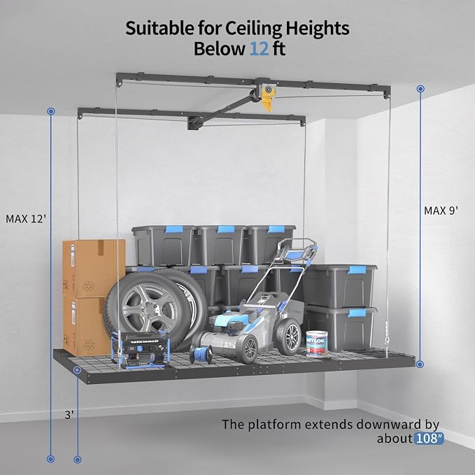 Overhead Garage Storage Rack – 4x8 FT Garage Ceiling Storage Racks - Image 3
