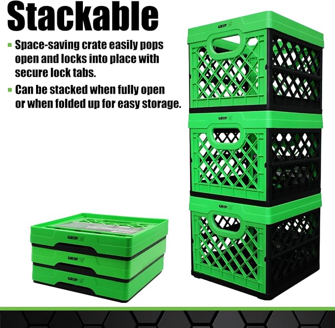 Grip Folding Stackable Storage Bin, 6 Gallon - Image 4