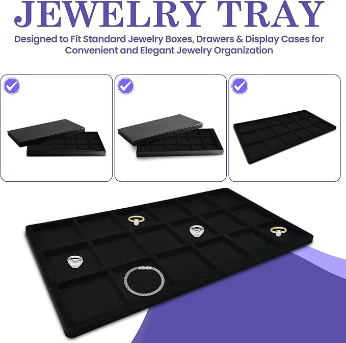Novel Box 5 Pack 18-Slot Black Liner Jewelry Storage Tray Inserts 14.75x8.25x1 - Image 8