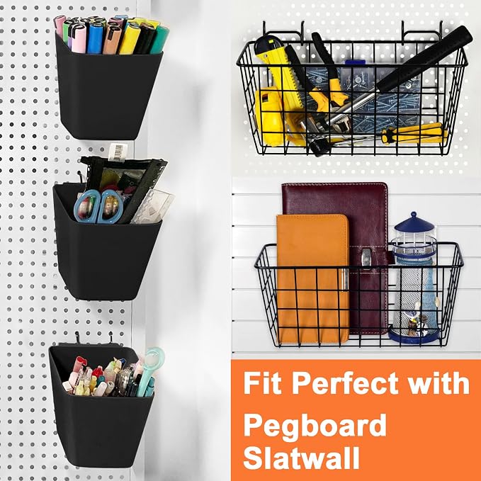 Pegboard Basket Organizers, Peg Board Large Baskets Hooks Bins Cups Tool - Image 5