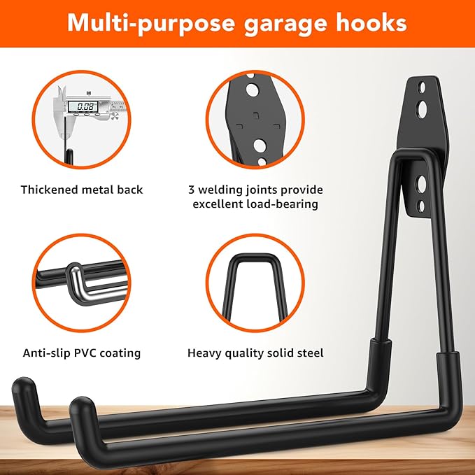 16 Pack Garage Hooks with Anti-Slip Coating Heavy Duty Wall Mount Hooks - Image 3