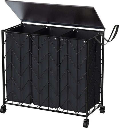 WOWLIVE Laundry Basket with Wheels, 142L Hamper 3 Section with Lid, Dirty by WOWLIVE
