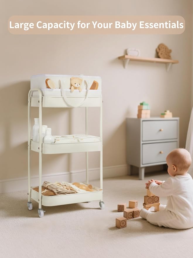 Fortella Baby Diaper Caddy, 3 Tier Rolling Storage Cart - Image 2
