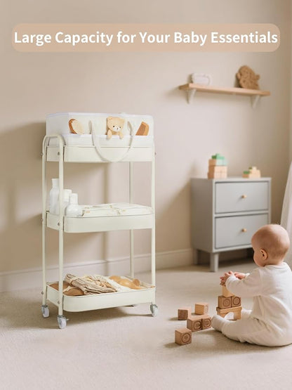 Fortella Baby Diaper Caddy, 3 Tier Rolling Storage Cart - Image 2