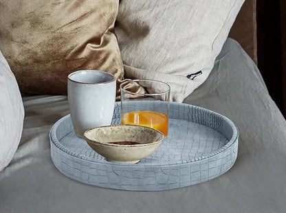 HofferRuffer Faux Leather Round Serving Tray, Vegan Croco Leather Decorative - Image 5