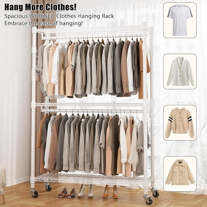 BATHWA Heavy Duty Garment Rack on Wheels, Rolling Clothes Racks - Image 3