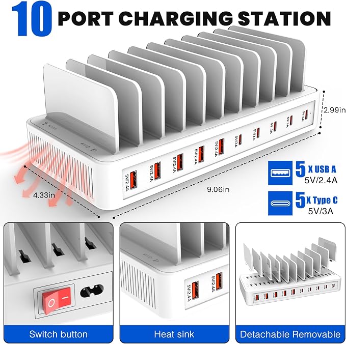 Charging Station for Multiple Devices, 100W 10 Ports Charging Dock - Image 3