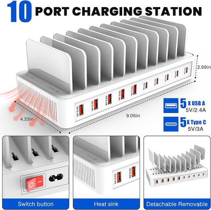 Charging Station for Multiple Devices, 100W 10 Ports Charging Dock - Image 3