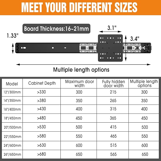 Pisman 22 Inch Pocket Door Slides 2 PCS, Complete Hidden Sliding Hardware Kit - Image 2