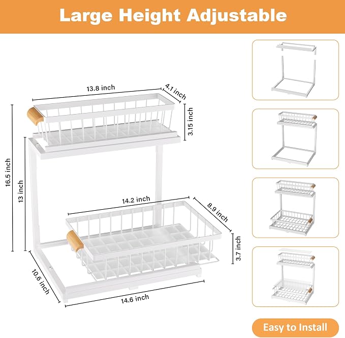 Under Sink Organizer 2 Tier, Pull Out Drawer Slides Under Sink Storage - Image 2