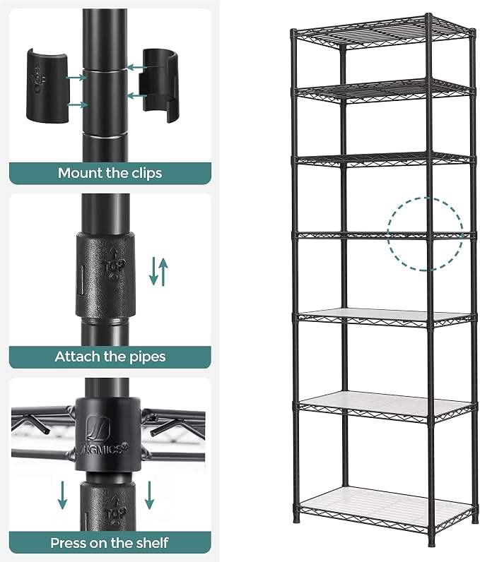 SONGMICS 7-Tier Storage Shelves, Wire Shelving Unit, Kitchen Metal Shelves - Image 6