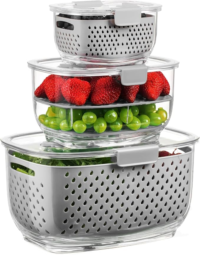 LUXEAR Fresh Produce Vegetable Fruit Storage Containers 3Piece Set, BPA-free by Luxear