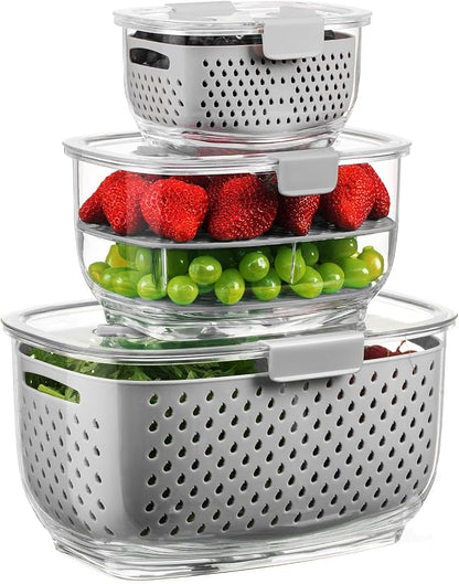 LUXEAR Fresh Produce Vegetable Fruit Storage Containers 3Piece Set, BPA-free by Luxear