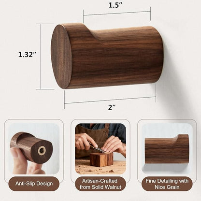 Wooden Wall Hooks 4 Pack, Modern Decorative Coat Hook Wall-Mount, Handmade - Image 6