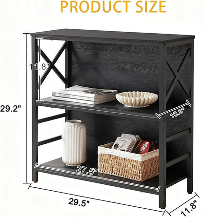Small Bookshelf, 3 Tier Industrial Bookcase - Image 2
