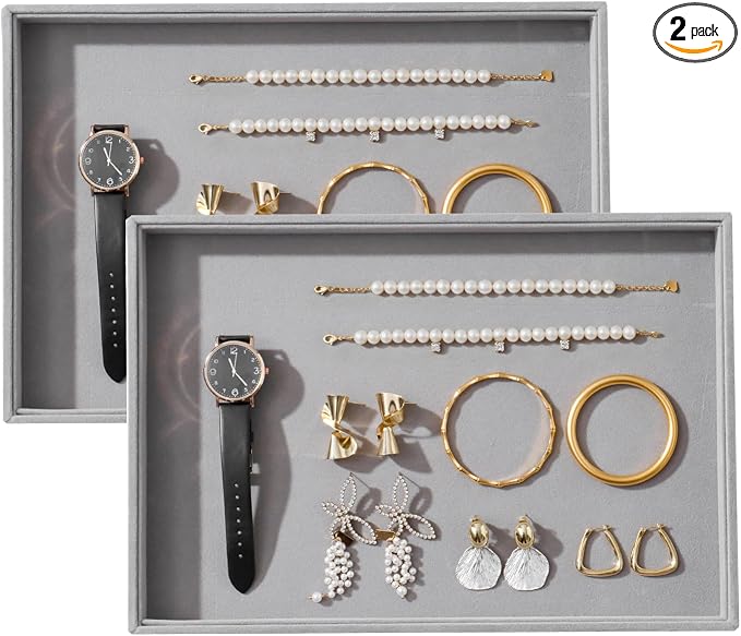 Large Velvet Jewelry Tray 2 Pack Stackable Jewelry Display Drawer Inserts Trays by Unknown