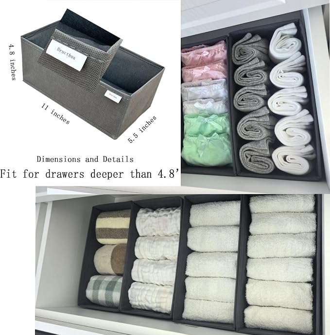 Sock Drawer Organizer Set of 3 Pack Gray, Closet Foldable Dresser Storage Bins - Image 2