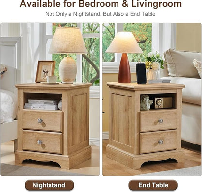 T4TREAM Nightstand with Charging Station, 18 Inch Vintage End Table with 2 - Image 5