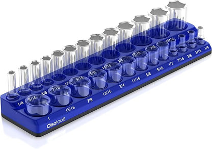 Olsa Tools Magnetic Socket Organizer | 3/8-inch Drive | SAE Blue | Holds 26 by OlsaTools