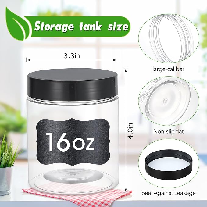 36PCS16OZ Plastic Jars with Screw On Lids, Labels Refillable Empty Round Slime - Image 2