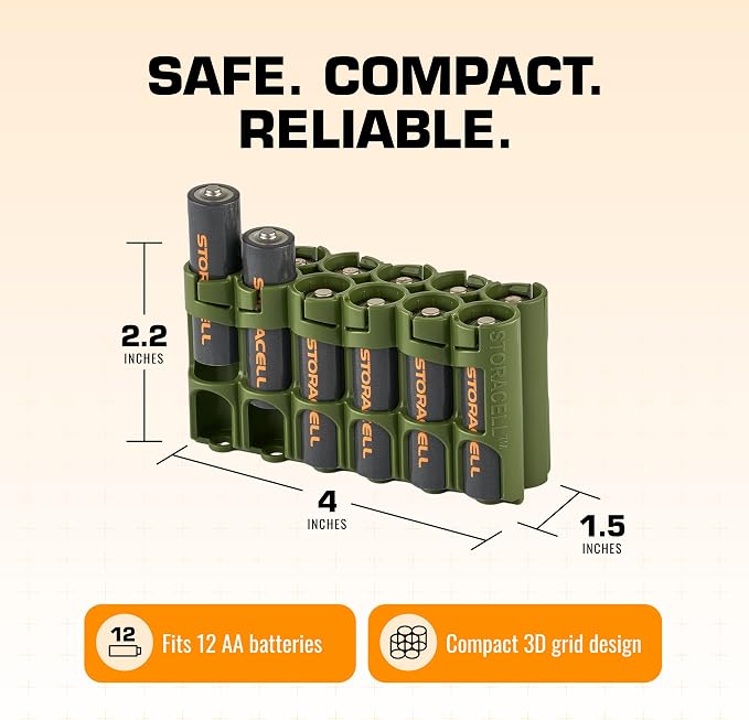 Storacell AA-12 Battery Storage Caddy and Dispenser, Military Green, Holds 12 - Image 6