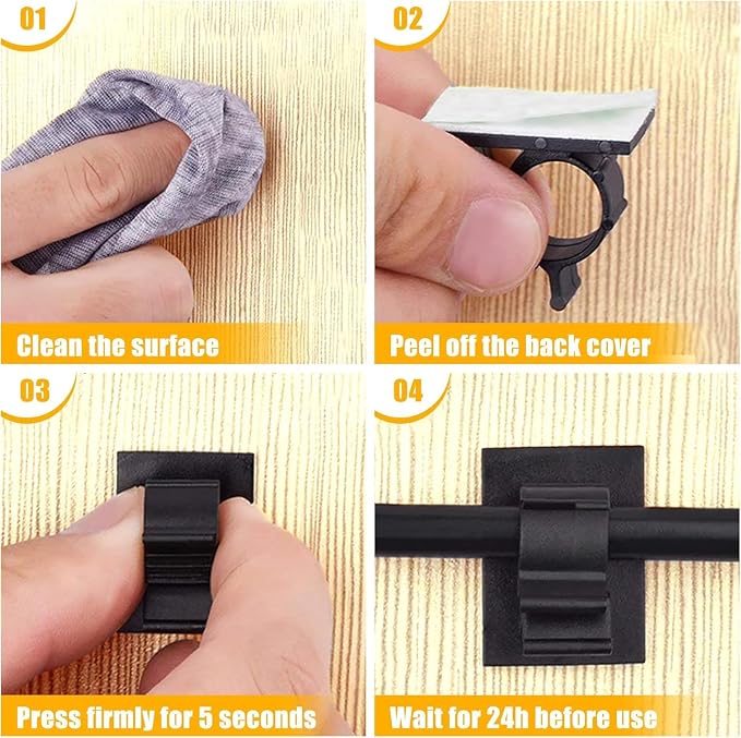 Viaky 30 Black Adjustable Cable Clips, Reusable Buckle Self-Adhesive Wiring - Image 8