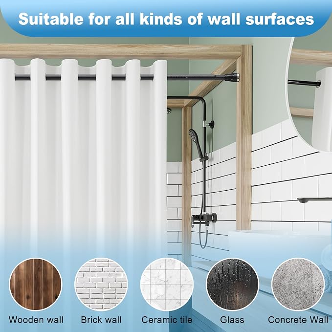 Tension Curtain Rod, 42 to 115 inch Adjustable Heavy Duty black shower curtain - Image 8