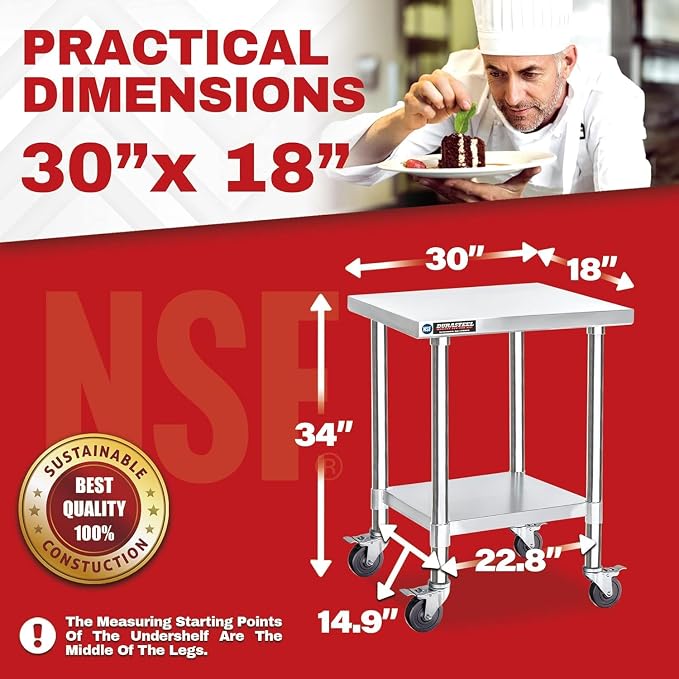 DuraSteel 30x18 NSF Stainless Steel Cart Work Table - Image 2