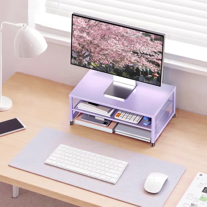 Desk Organizers and Accessories, 2-Tier Metal Computer Monitor Stand Riser - Image 5
