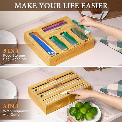 9 IN 1 Bamboo Foil and Plastic Wrap Organizer - Image 5
