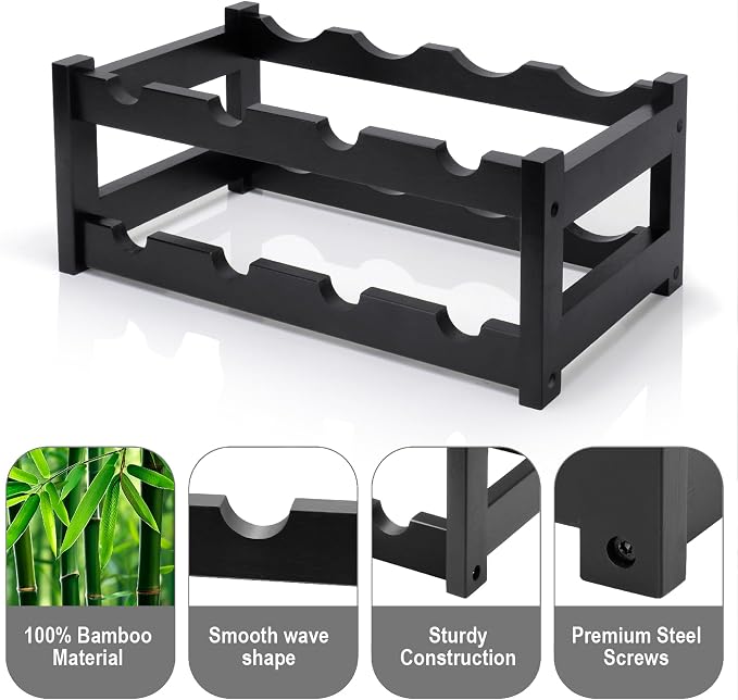 Bamboo Wine Rack, 2-Tier 8 Bottles Wine Storage Cabinet Shelf, Easy-Assembly - Image 6