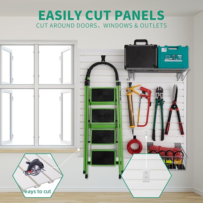 Slatwall Panel 4'x8' with 15 Accessories Garage Tool Organizer Wall Mount PVC - Image 5