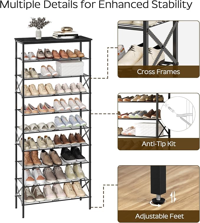 YATINEY 10 Tier Shoe Rack, Large Capacity Shoe Storage Organizer Holds 40 Pairs - Image 5