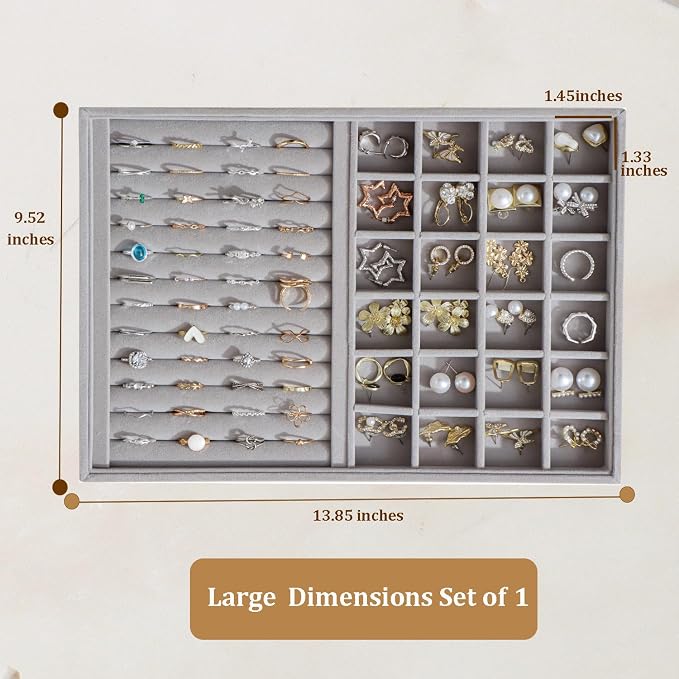 Large Jewelry Organizer for Drawer Insert Velvet Stackable Jewelry Trays for - Image 3
