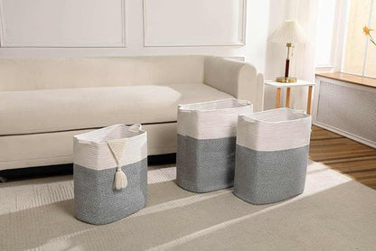 Tall Laundry Basket With Handles, Woven Cotton Rope Big Laundry Hamper Sorters - Image 9