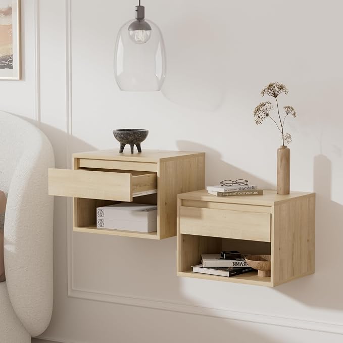 Mid Century Modern Floating Nightstand Set of 4, Wall Mounted End Table - Image 2