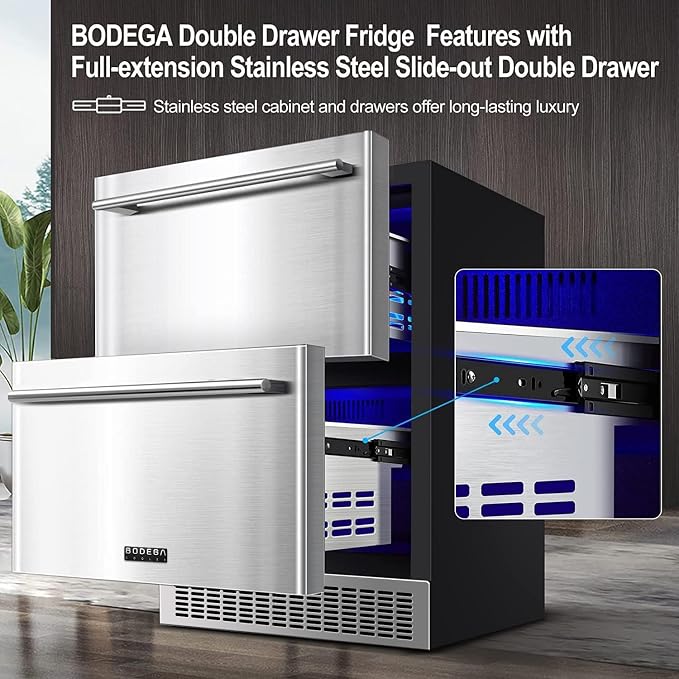 BODEGA 24 Inch Beverage Fridge under Counter, 2 Drawer Outdoor Coolers - Image 4