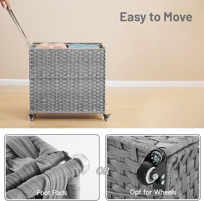 Laundry Hamper with Wheels, 34.3 Gallon Rolling Laundry Basket with Lid - Image 7