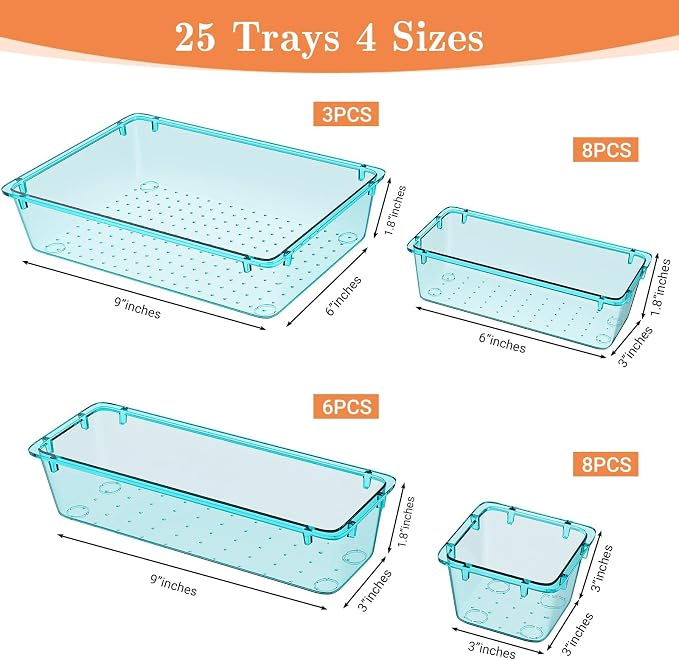 25 PCS Plastic Drawer Organizer Set, 4-Size Versatile Organizer Trays & storage - Image 2