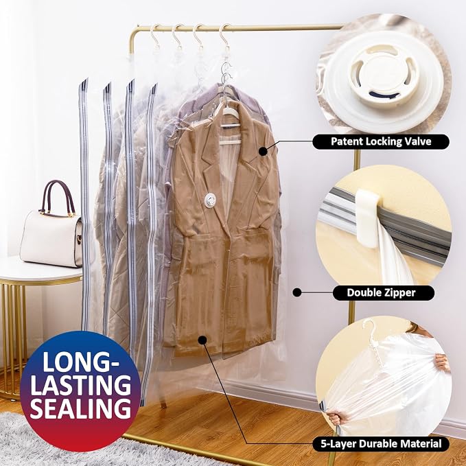 Hanging Vacuum Storage Bags, 6 Pack Large Hanging Space Saver Bags, Vacuum - Image 5