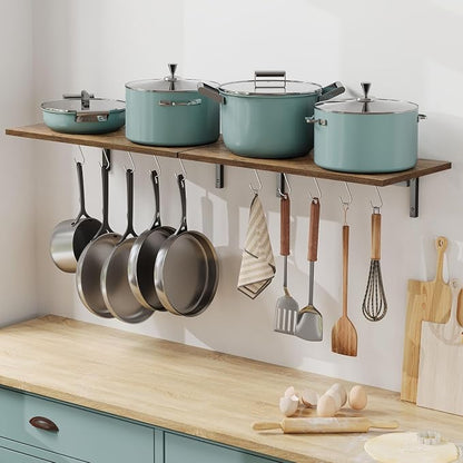 OROPY 2 Pack Wooden 23.6'' Pot Pan Hanging Rack Wall Mounted by OROPY