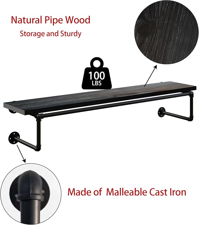 Clothes Rack 60in, Wall Mounted Garment Racks - Image 7