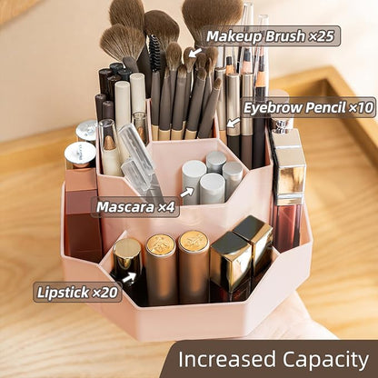 360° Rotating Pink Makeup Brush Holder Organizer - Image 3