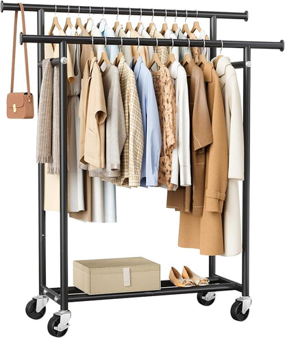 Clothes Rack, Double Rods Rolling Clothing Rack by HYSEYY