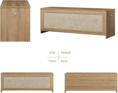51.2" Storage Chest Extra Large, Cherry Brown | Rattan Storage Bench - Image 9