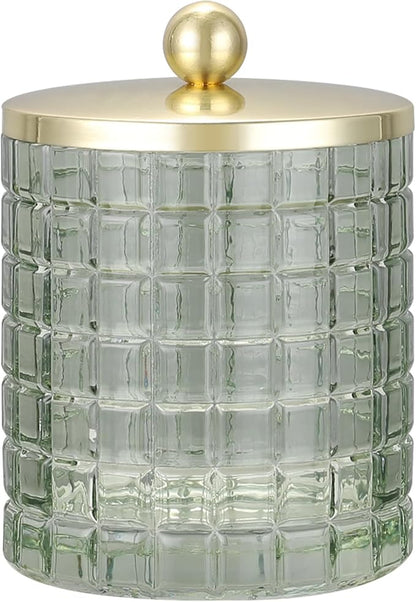 Sage Colored Tranlucent Apothecary Etched Geometric Grid Glass Jar W/Gold Metal by IndecorHome