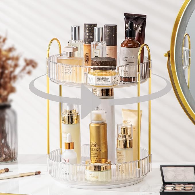 360 Rotating Makeup Organizer for Vanity, Bathroom Countertop Spinning Perfume by Weidace