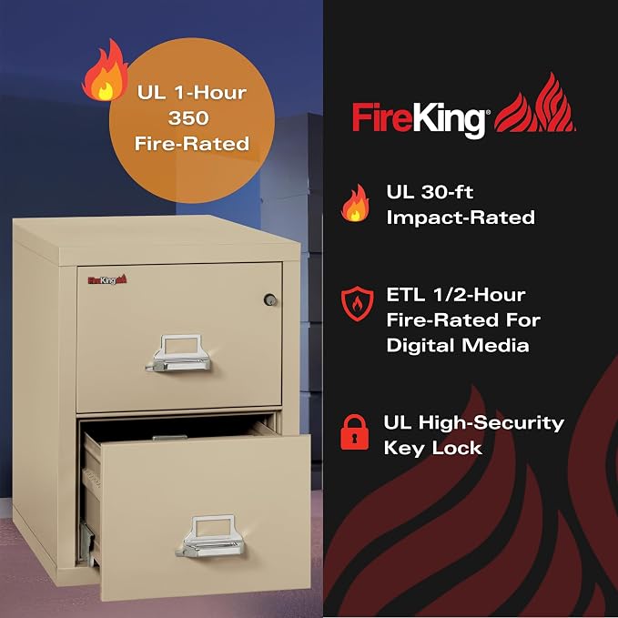FireKing Vertical 2 Drawer Letter Fire Safe File Cabinet - Image 4